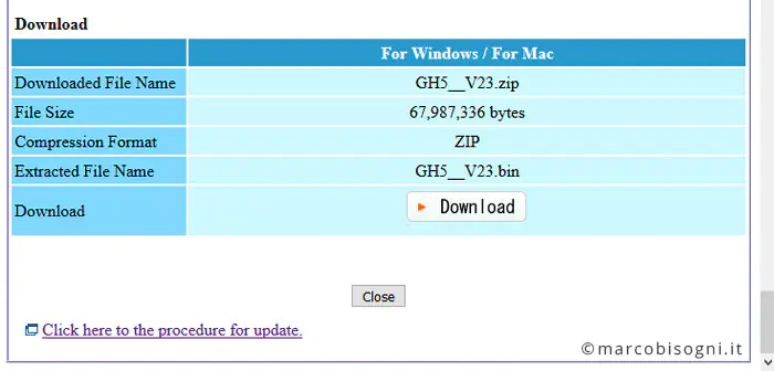 Panasonic Lumix GH5: firmware download