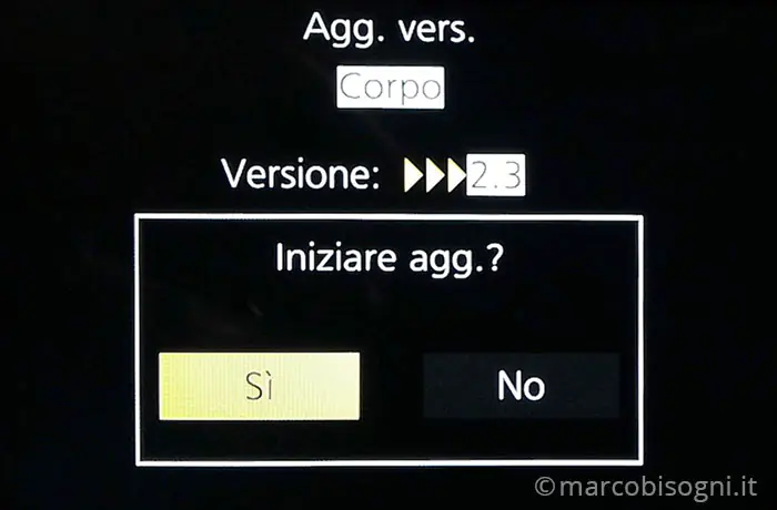 Confermare l'aggiornamento del firmware della Panasonic Lumix GH5