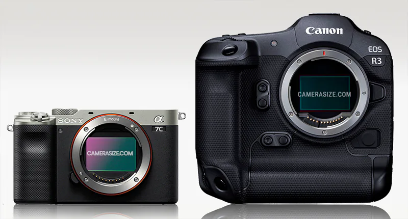 Sony A7C (a sinistra) - Canon Eos R3 (a destra) (fonte: Camera Size)