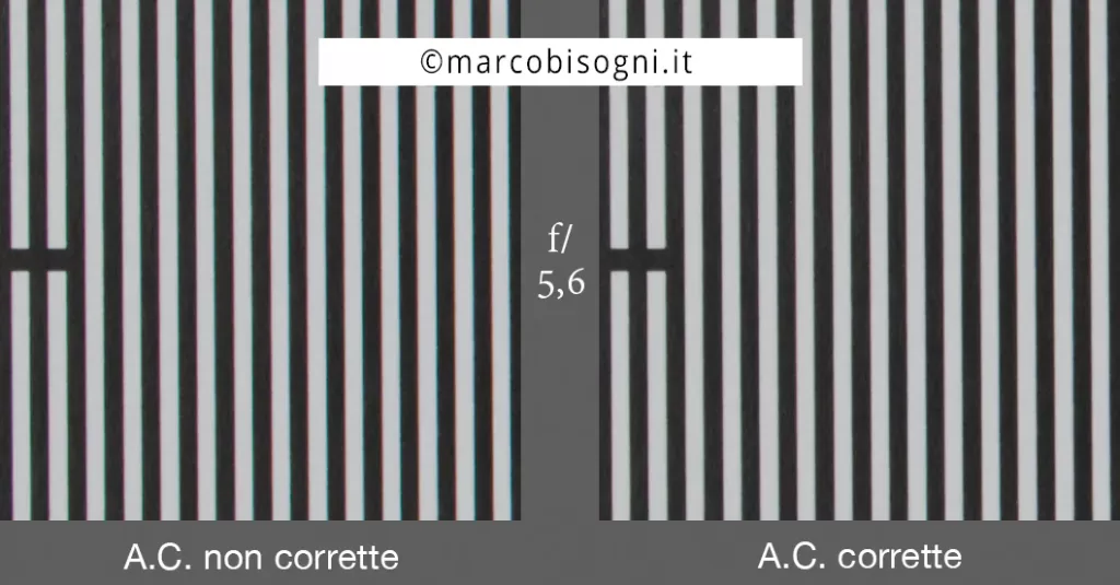 Aberrazioni cromatiche laterali: prima e dopo la correzione - f/5,6