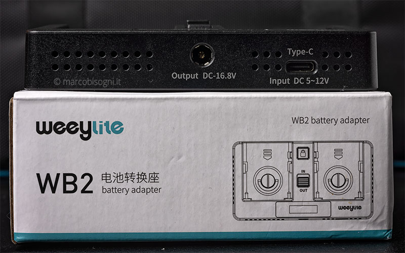Weeylite WB2: connettori alimentazione output e input