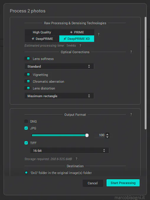 PureRaw 3: impostazione parametri