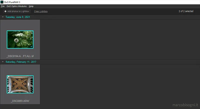 Selezionare i file in PureRaw 3