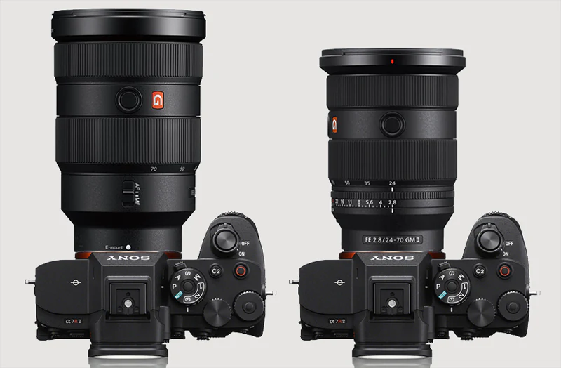 Sony A7R V con Sony 24-70/2.8 GM prima serie (a sinistra) e Sony 24-70/2.8 GM II (a destra) (fonte: Camera Size)