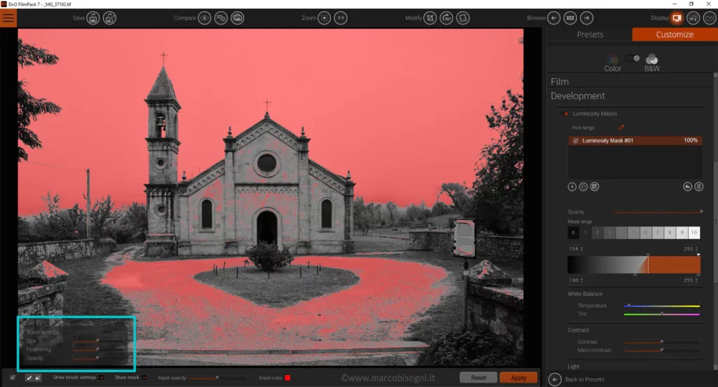 Interfaccia e pannello Luminosity Masks