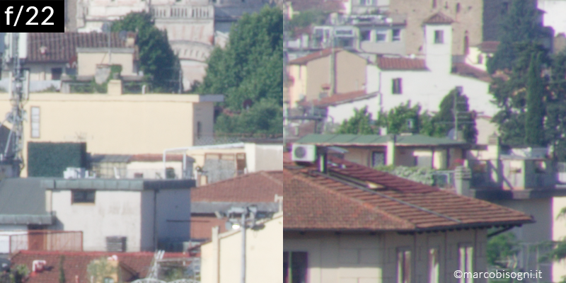SMC Pentax-M 135mm f/3.5 a f/22 - Centro-bordo (ritaglio 100%)